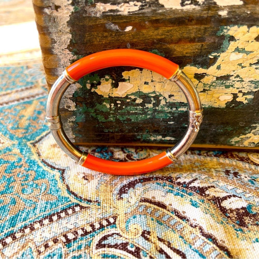 Enamel hinged bracelet .925 marked Sterling & Orange bangle Milor Italy